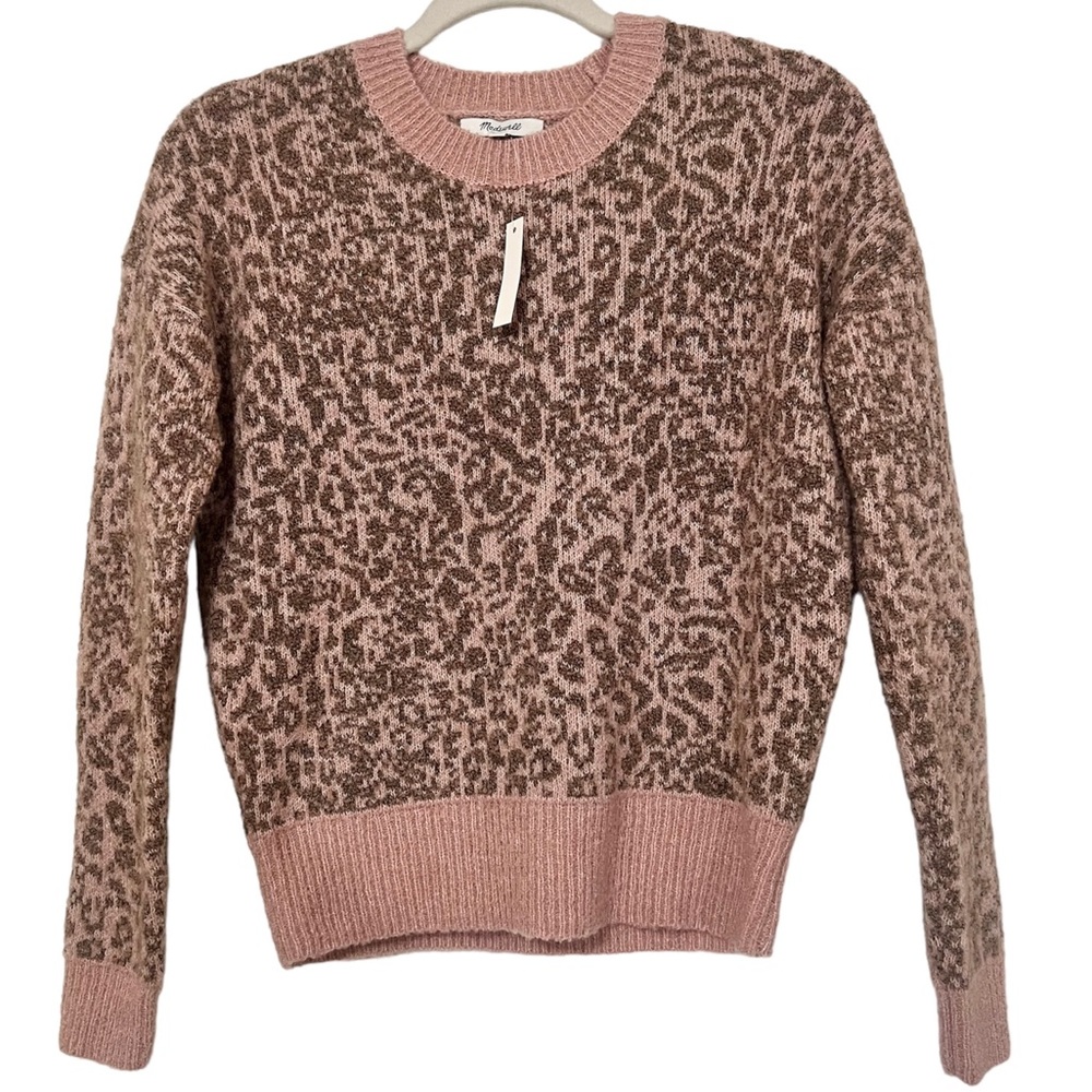 Madewell Wool Blend soft Pink light Brown Shrunken Pullover Sweater Leopard  XXS